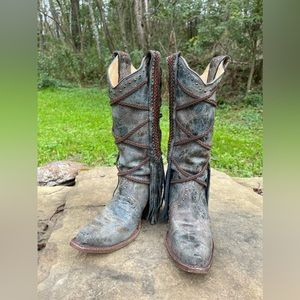 Corral blue with brown detail fringe boots